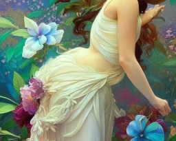 gardenia flowers, colorful, psychedelic, intricate, elegant, highly detailed, digital painting, artstation, concept art, smooth, sharp focus, illustration, art by artgerm and greg rutkowski and alphonse mucha, ballerina