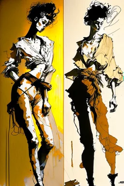 The perception of newness comes from a couple figures that undergoes a transformation after some specific action and adapts to a new space as if in the form of a garment, ink, EGON SCHIELE style, maximum detail, quality textures, bright lighting, high resolution