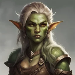 Elf-Orc, Elf Anteil Sonnenelf, Helles Haar, Braun bis grüne haut, DnD Character, Fighter, Female, Young