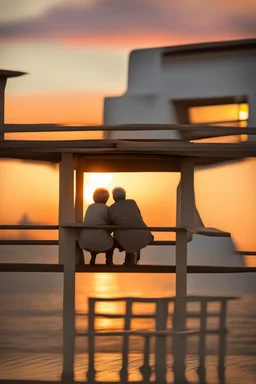 abstract sunset watched by elderly lovers