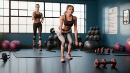 woman dirties the floor in workout room