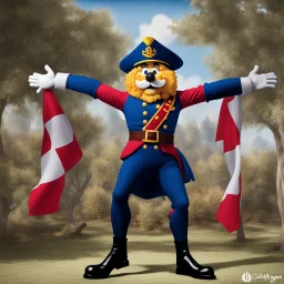 an old Captain Crunch standing in a Captain Morgan pose