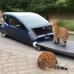 Car transporter from hell with cats