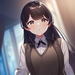 Clear focus, High resolution,{{masterpiece}}, {{ultra detailed}}, {ultra quality}, {dramatic shadows}, {cinematic lighting}, intricate expression, clothing-sweater_vest, clothing_style-anime school girl