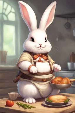 Cute chubby bunny floppy ears adventurer dnd cooking art realism