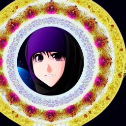 3d anime Only the face Muslim Pretty impressive women inside a circular frame,Portrait image,professional look