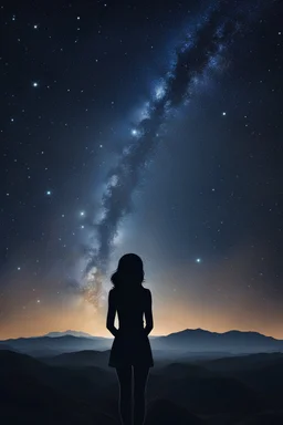 woman silhouette in a starry night