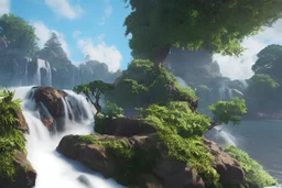 sky, floating islands, waterfalls, roots, photo realistic, hyper realistic, unreal engine, 8K ultra HD