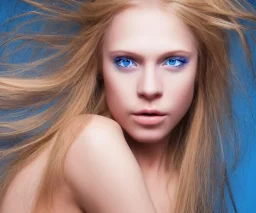 portrait of a beautiful naked blond woman with long hair and blue eyes