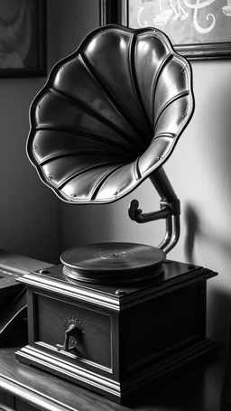 An old gramophone black and white picture
