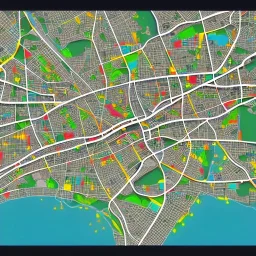 colored pins positioned throughout a map, roads and highways, desaturated colors, highly detailed, intricate design, smooth, realistic render