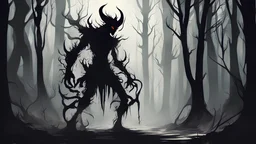 abstract shadow demon in forest draw