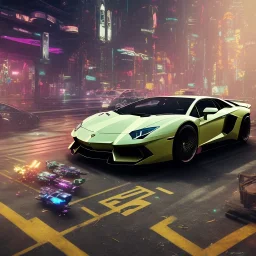 Lamborghini Aventador with a cyberpunk 2077 theme