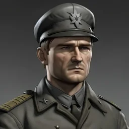 German ww2 late twenties with stubble tank commander in grey uniform realistic digital art