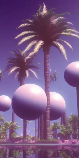 1980's aesthetic vaporwave palm trees with spheres ufo