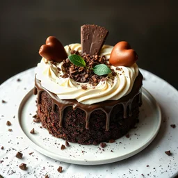 chocolate cake with chocolate crafted on top