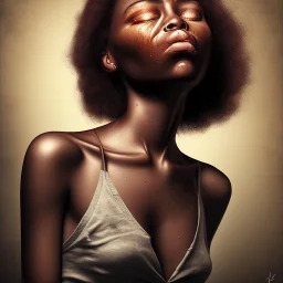 Portrait of a young black woman crying. Tears like oil. Depression seeping out a of a persons eyes nose and mouth like a oil spill