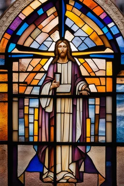 a multicolored, spectral, glass fragment, Jesus