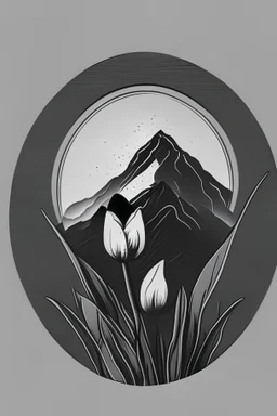 simple round black and white logo of mountain and tulip