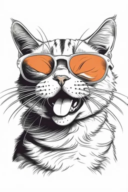 CAT LAUGH wearing sunglasses, Style: , Mood: Groovy, T-shirt design graphic, vector, contour, white background 4k.