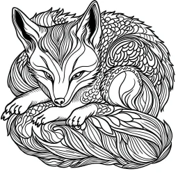 coloring page for beginners, sleeping fox , big and easy capture, very bold and black outlines, white background, no shadows, contours only, no elements inside the contours, no black elements, only outlines