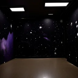 A purplish black space with ESP stars painted by Clyfford Still