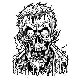 A simple line drawing of a monk that is also a zombie in gothic style