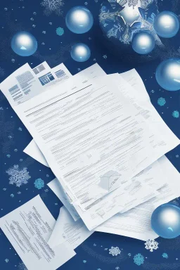 3D render of contract sheets flying, on a dark blue Christmas background, digital art, 4k