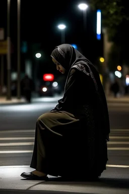 Wanita hijab ditinggal kekasih diujung jalan malam