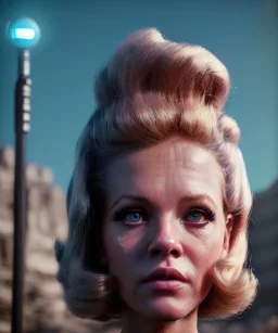 Ultra Realistic retro sci-fi movie, people, classic ovni, 1960 year, waist up view portrait, blonde woman, sweet teenager Jane Fonda face, perfect cyan iris, glow eyes, face makeup, tight latex coat, retro glass helmet, Retro sci-fi style, soft color, highly detailed, unreal engine 5, ray tracing, RTX, lumen lighting, ultra detail, volumetric lighting, 3d, finely drawn, high definition, high resolution.