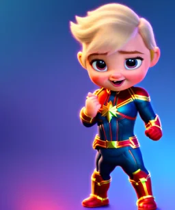 Baby captain marvel, full body, bokeh