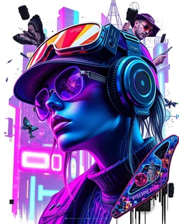 Rendering Surrealism Collage Techno Cyberpunk Punker Surrealism Art Work Vibrant Neons lights colors colorful,find details