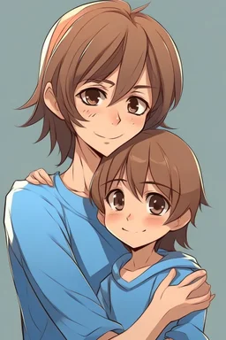 Mother holds her son , anime style