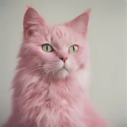Pink cat in the 1970s, analog photography with white, damaged