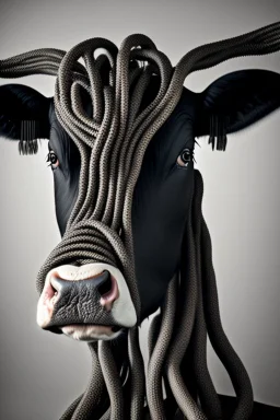 portrait of a cow in (H.R giger) style with lots of alien tenticles