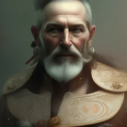 redshift style, painted portrait of a pirate, masculine, mature, pirates, upper body, grey and silver, fantasy, intricate, elegant, highly detailed, digital painting, artstation, concept art, smooth, sharp focus, illustration, art by gaston bussiere and alphonse mucha