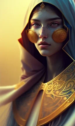 Arabic poet , cute, beautiful, long hair, wavy hair, black eyes,Freckles on the face ,Arab cloak، head and shoulders portrait, cinematic, 8k, resolution concept art portrait by Greg Rutkowski, Artgerm, WLOP, Alphonse Mucha dynamic lighting hyperdetailed intricately detailed