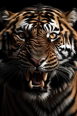 harimau besar,mempunyai gigi taring,badan kekar,bulu berwarna hitam,mata merah