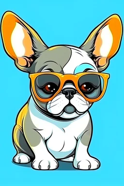 french bulldog in sunglasses drink cocktail cartoon