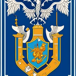 coat of arms of a city in a bay with an anchor and a kestrel, very detailed