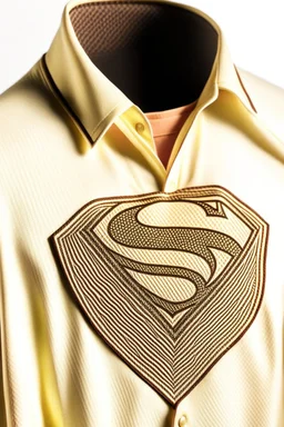 Men's Superman's Zeta1 Winter Dress Shirt elegant inspired by Superman's emblem design beige tones with dual color on a white background, product catalog photography, soft spot lighting, depth of field, 4k –ar 3:5 –q 2