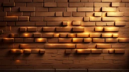 Hyper Realistic glowing-golden-bricks-with-embers on brown-rustic-wall-background with shadows