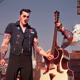 a realistic photo of a 1950s Greaser rockabilly band