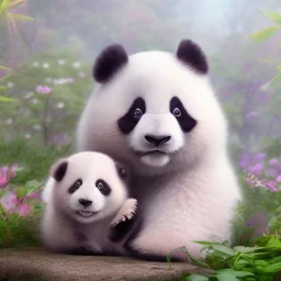 pixar art style of a mega cute and fluffy baby panda in natural environment, vivid color, full body, by mobeius, au naturel, hyper detailed, digital art, trending on artstation, cinematic lighting, studio quality, smooth render, unreal engine, octane render, art style by klimt and nixeu and ian sprigger and wlop and krenz cushart