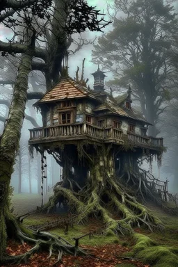 A Forest tree is a scary house on a top of a tree without leaves dwells in deep forests. its skin is covered allowing it to blend seamlessly into its surroundings. Mfeed on the energy of trees and can create thick fog