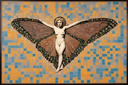 psychedelic painting of ancient god psyche depicted in ancient mosaic art as a butterfly-winged woman by andy warhol