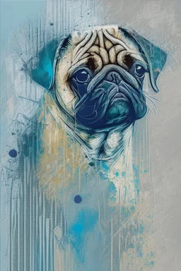 abstract wet watercolour of a pug in the style of picasso