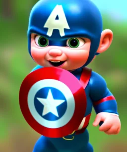 Baby captain america, full body, bokeh