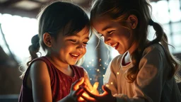 Beautiful happy telepathic young boys and girls playing together, finesse, devotion, serendipity, best friends, exquisite composition, beauty, magic, fantasy, close foreground detail, beautiful intricate insanely detailed octane render, 16k artistic photography, photorealistic concept art, soft natural volumetric cinematic perfect light, chiaroscuro, award-winning photograph, masterpiece