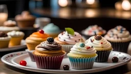 cupcakes on a plate at bakery background